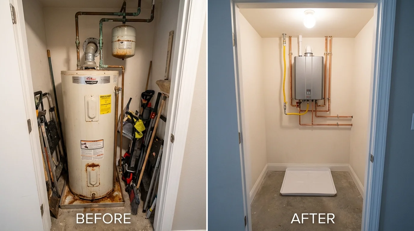 Tank water heater versus wall-mounted tankless unit comparison for Hollister, CA homeowners