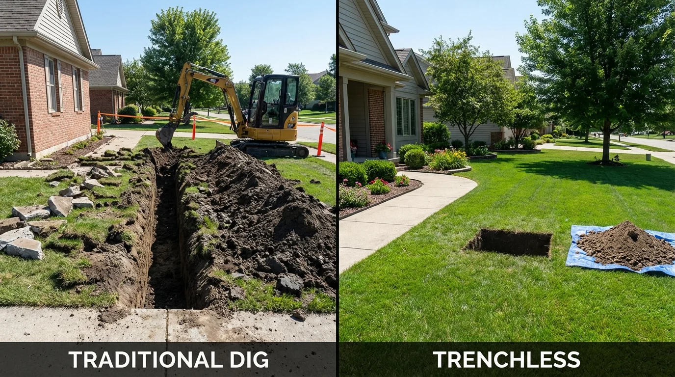 Trenchless sewer repair with minimal yard damage versus traditional excavation in Hollister, CA